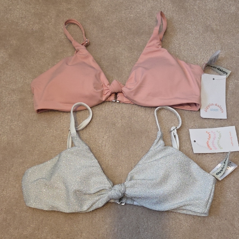 Women's Pink and Silver Bikini Tops